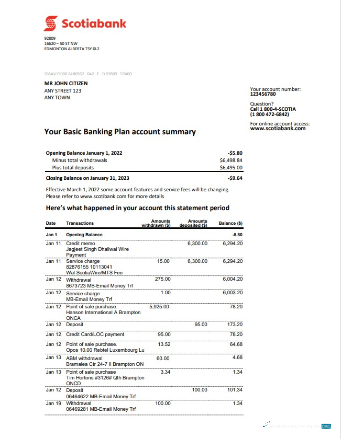 Download Australia Scotiabank statement word